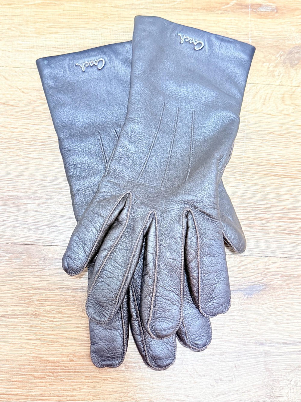 Coach Brown Leather Driving Gloves with Logo Detail